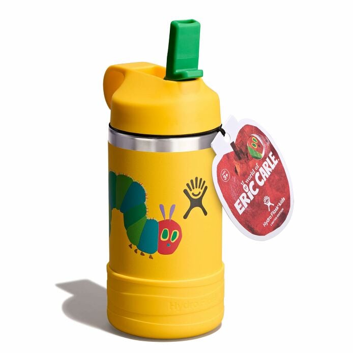 kids-12-oz-bottle-world-of-eric-carletm-k9 le26-w12-1000-kids-12-oz-wide-straw-cap-and-boot-yellow-caterpillar-angled-lid-open-withtag_1.jpg