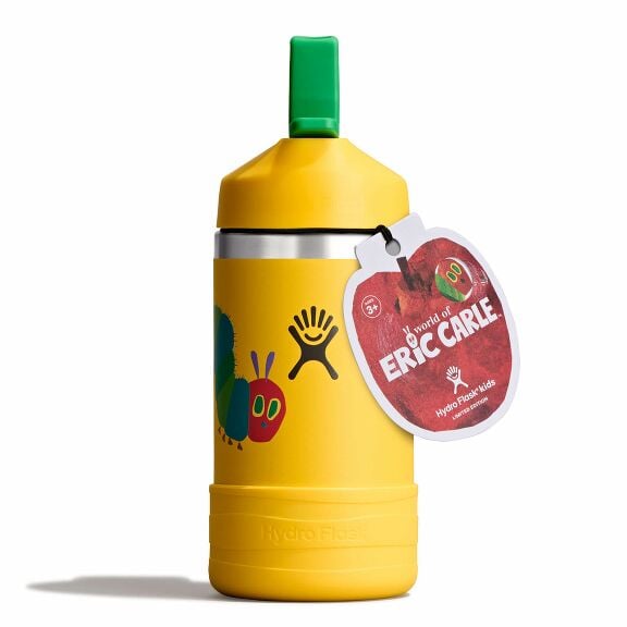 kids-12-oz-bottle-world-of-eric-carletm-k9 le26-w12-1000-kids-12-oz-wide-straw-cap-and-boot-yellow-caterpillar-straight-lid-open-withtag.jpg